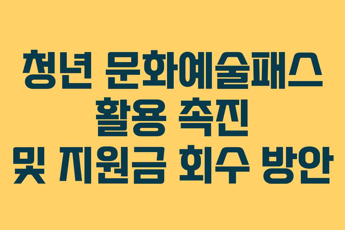 청년 문화예술패스 활용 촉진 및 지원금 회수 방안