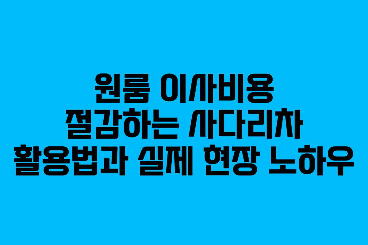원룸 이사비용 절감하는 사다리차 활용법과 실제 현장 노하우