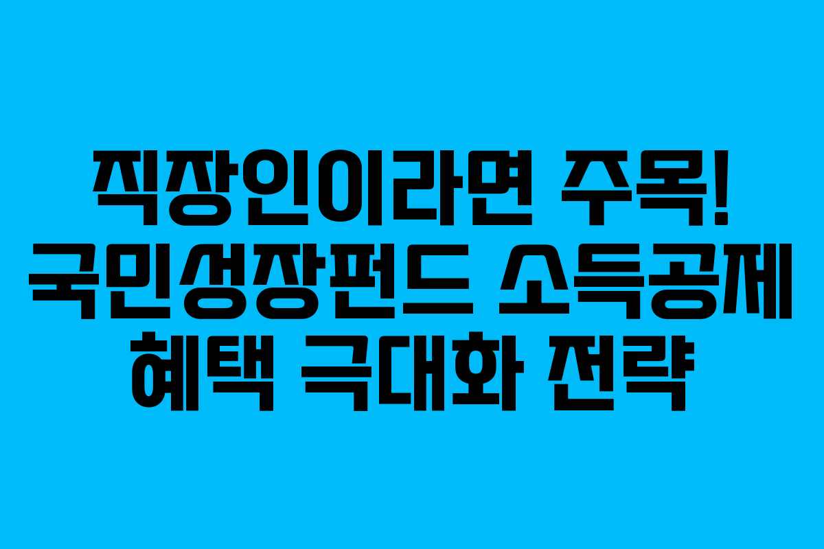 직장인이라면 주목! 국민성장펀드 소득공제 혜택 극대화 전략