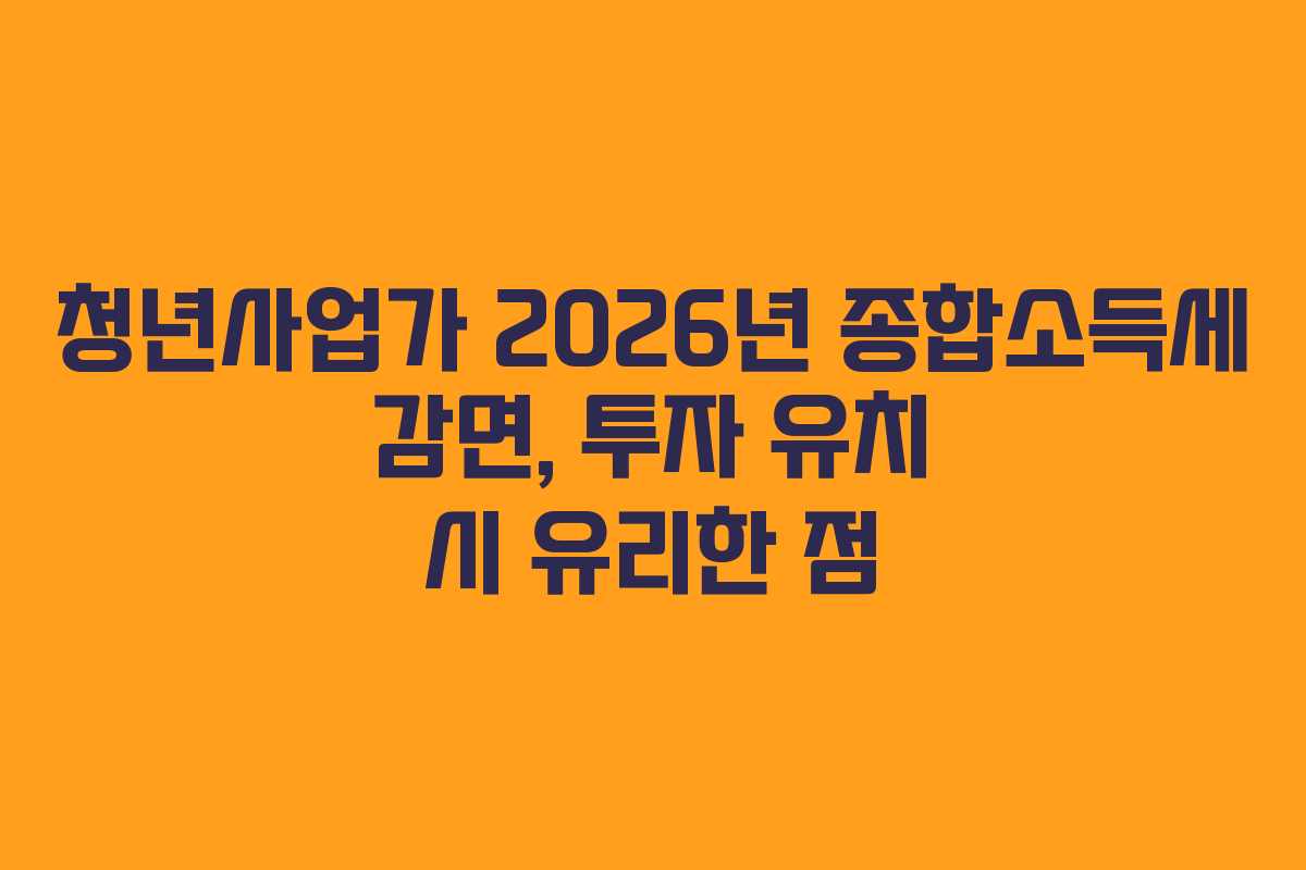 청년사업가 2026년 종합소득세 감면, 투자 유치 시 유리한 점