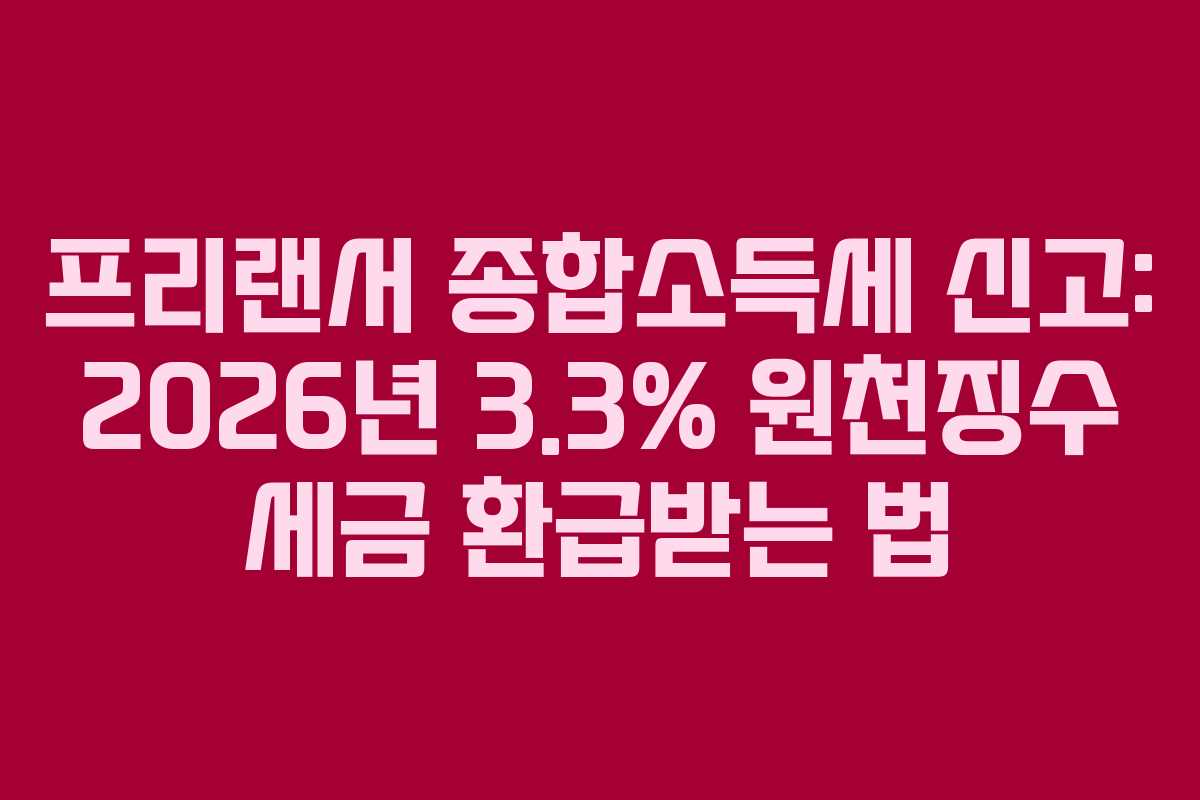 프리랜서 종합소득세 신고: 2026년 3.3% 원천징수 세금 환급받는 법